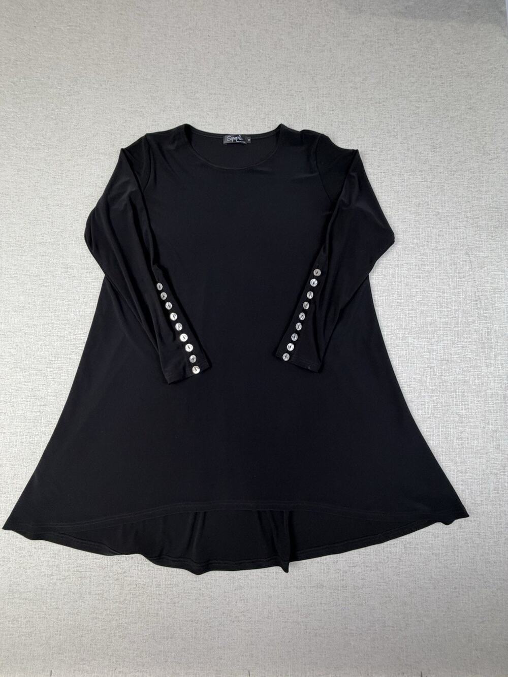 Sympli Women’s 14 Black A-Line Hi-Low Tunic Top Button Cuff Long Sleeve